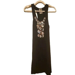 Mk2k black sheath midi dress with fantastic unique neckline Size Small